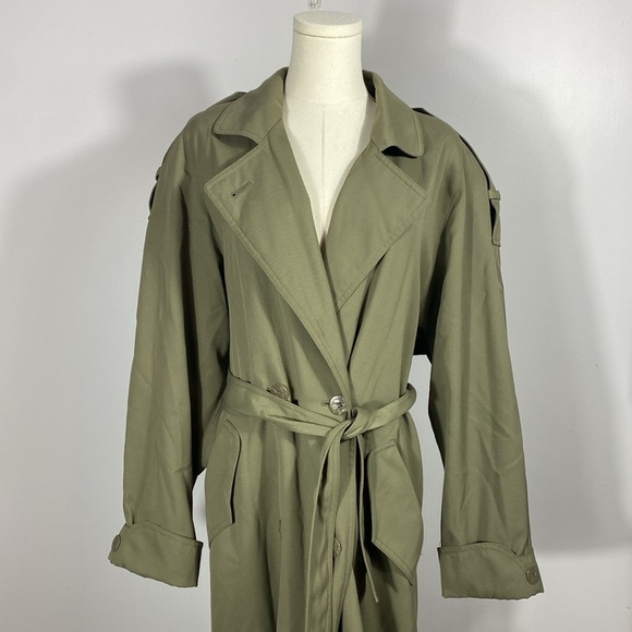 Vintage Neiman Marcus Women’s Olive Green Double Breasted Trench Coat size 12 - Picture 1 of 13